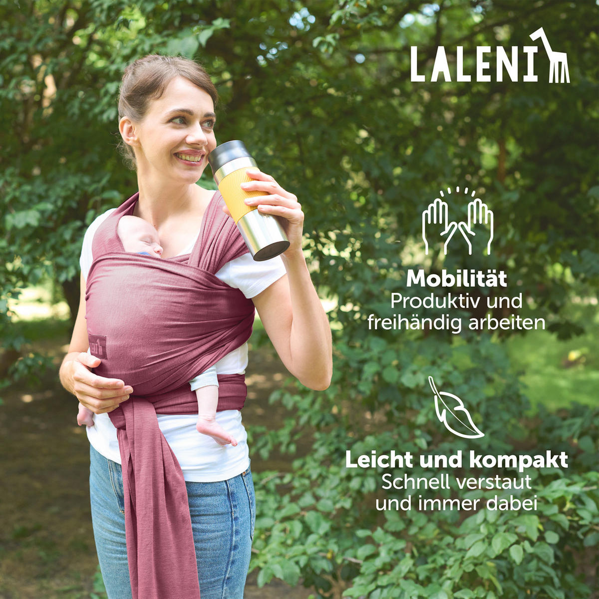 BABYTRAGEN für Neugeborene bis 15 kg - 100% Baumwolle (Ohne Elasthan) - Rot - Rot, Textil (60/5.1cm) - Laleni