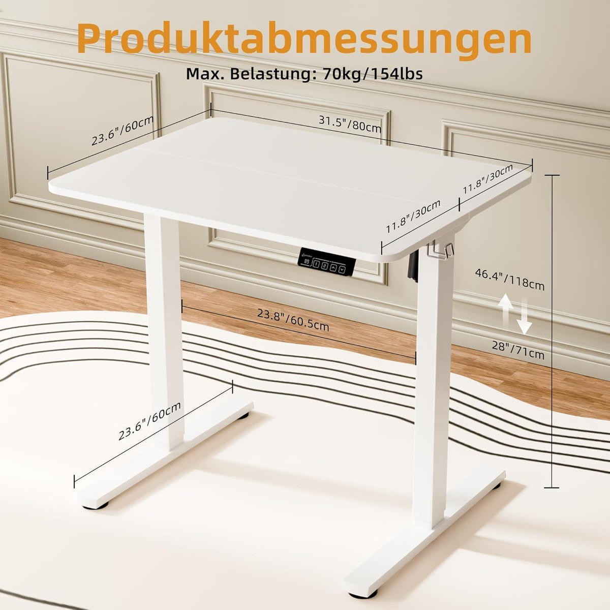 SCHREIBTISCH elektrisch höhenverstellbar 80 x 60 cm Weiß - Weiß, Metall (59.9/79.8/118.1cm)