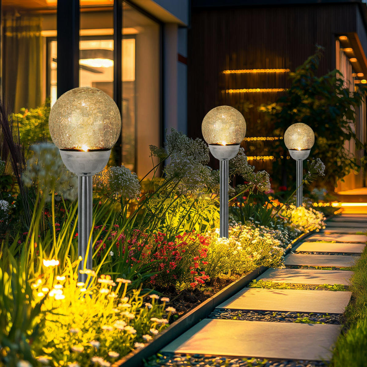 LED AUSSENLEUCHTE Solarlampe Edelstahl Silber - Silberfarben, Glas (12/12/56cm)