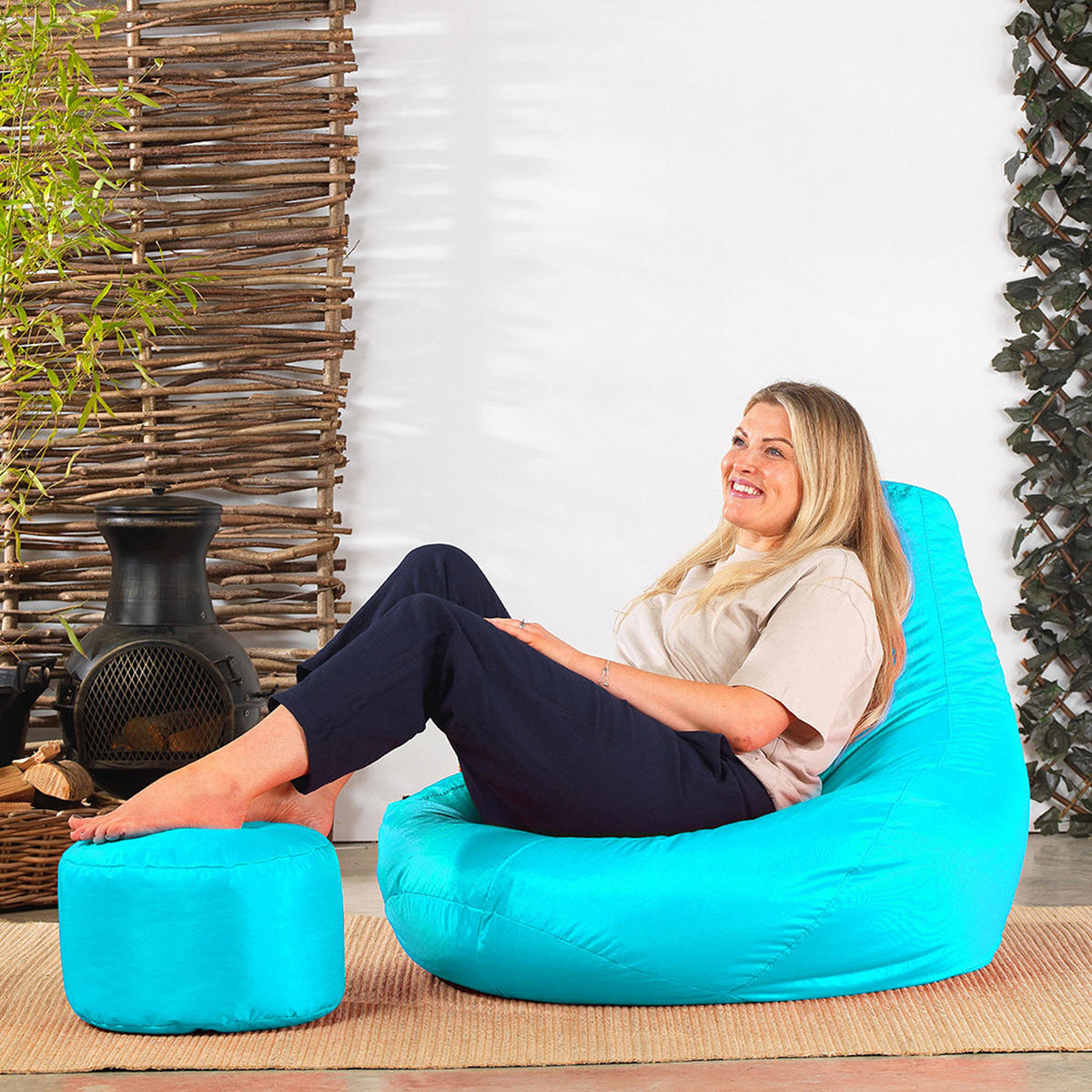 SITZPOUF Klassisch Rund - Blau/Hellgrün, Kunststoff (38/20/38cm) - Veeva
