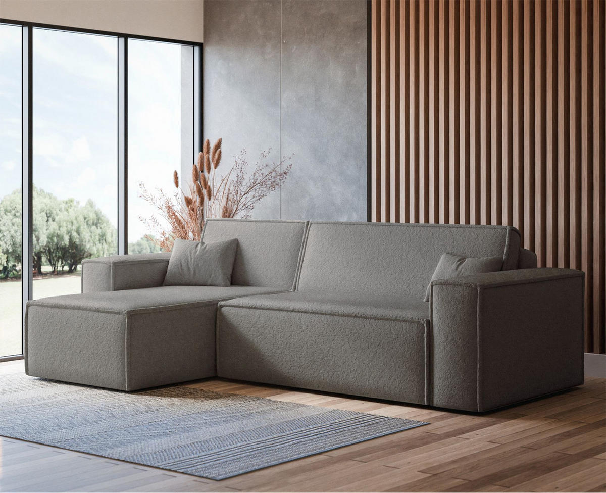 ECKSOFA Scarlo Hellbraun Bouclé-Bezug - Hellbraun/Schwarz, Kunststoff/Textil (244/145cm) - Selsey