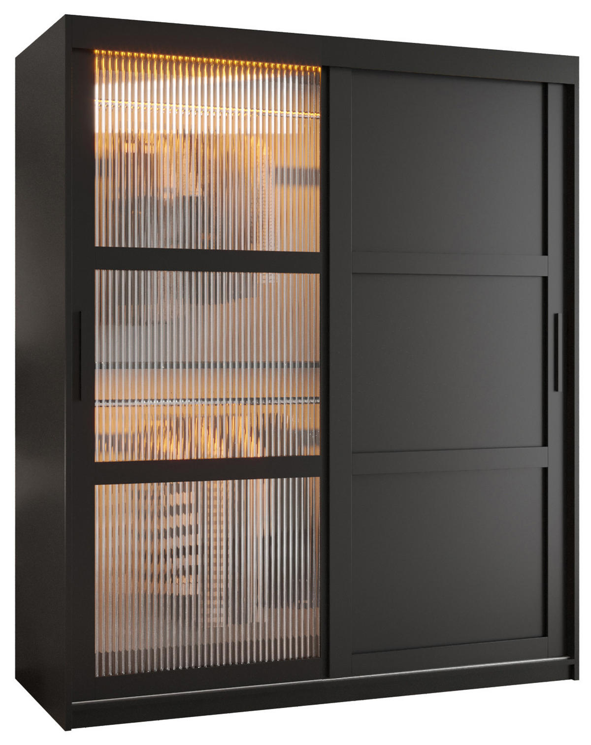 SCHWEBETÜRENSCHRANK 200/150/62 2-türig - Schwarz, Holz/Kunststoff (150/200/62cm) - Abiks Möbel