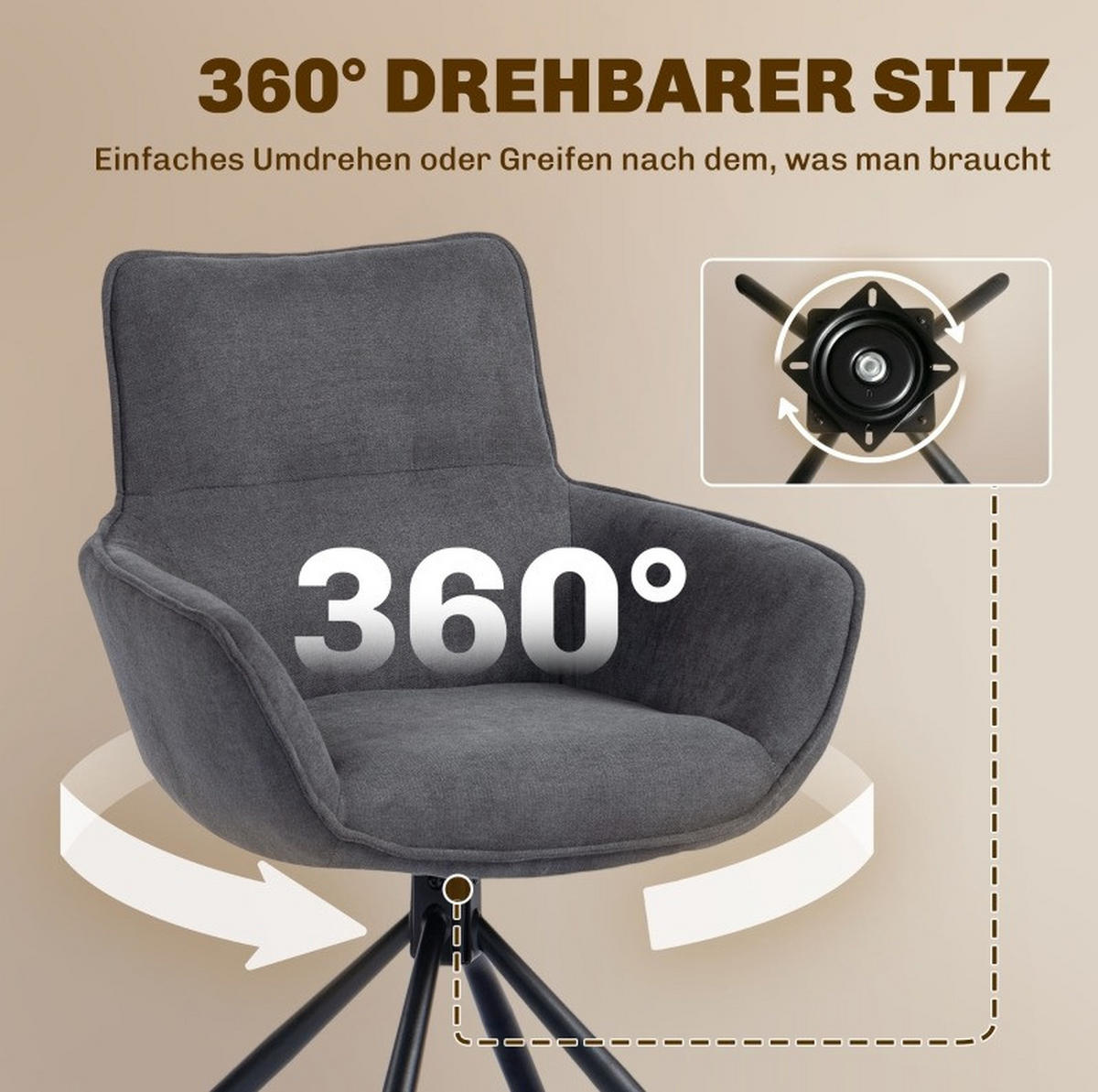 ESSZIMMERSTUHL 2er-Set drehbar mit Armlehnen Metall Dunkelgrau - Dunkelgrau, Metall (64/87/67cm) - Meubliv