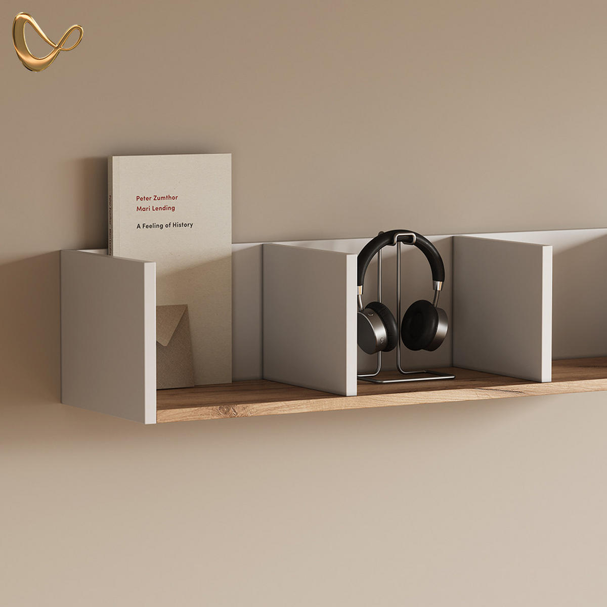 WANDREGAL Lorena Weiß/Goldkraft Eiche 90 x 20 cm - Weiß, Holzwerkstoff (90/20/24cm) - Livinity®