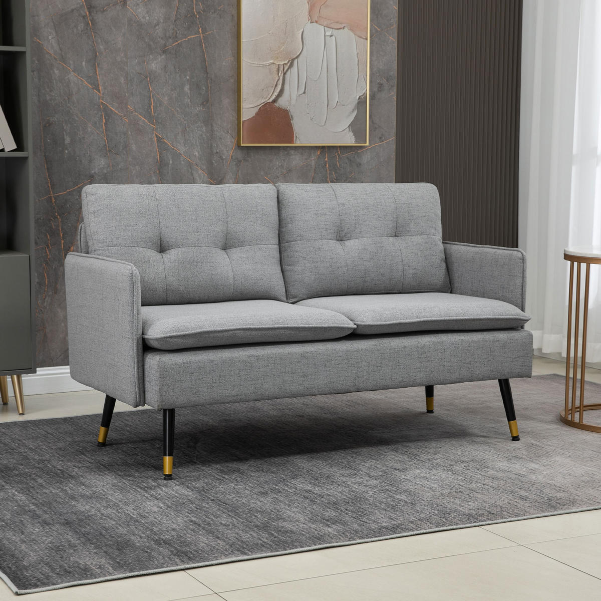 SOFA, 2-Sitzer, Stoff, Kissen, Stahlbeine, grau, 139x68x80cm - Multicolor, Holzwerkstoff (139/80/68cm) - FORIOUS