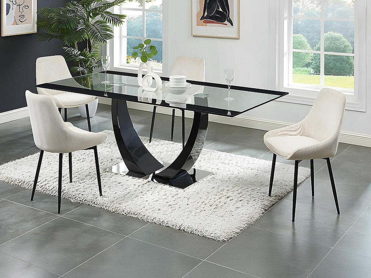 ESSGRUPPE - 8 Personen - Glas - Transparent, Schwarz - MEZZO - Transparent/Schwarz, Glas (200/74.5/100cm) - Vente-Unique
