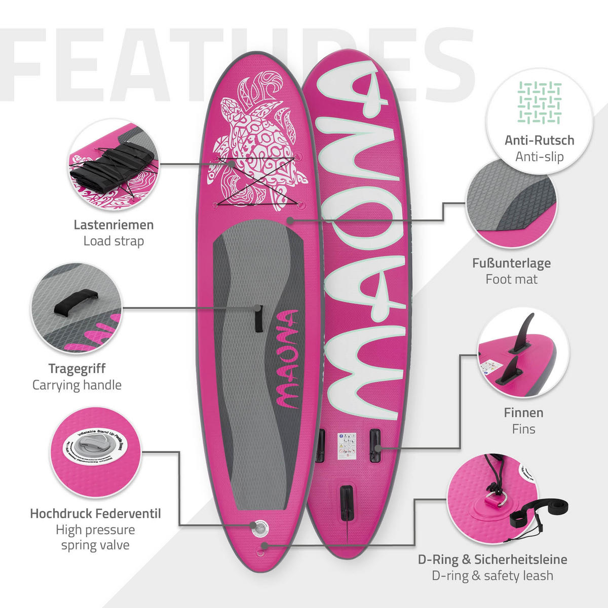 STAND UP PADDLE BOARD Maona Rosa - Pink, Kunststoff (308/78/10cm) - ECD-Germany