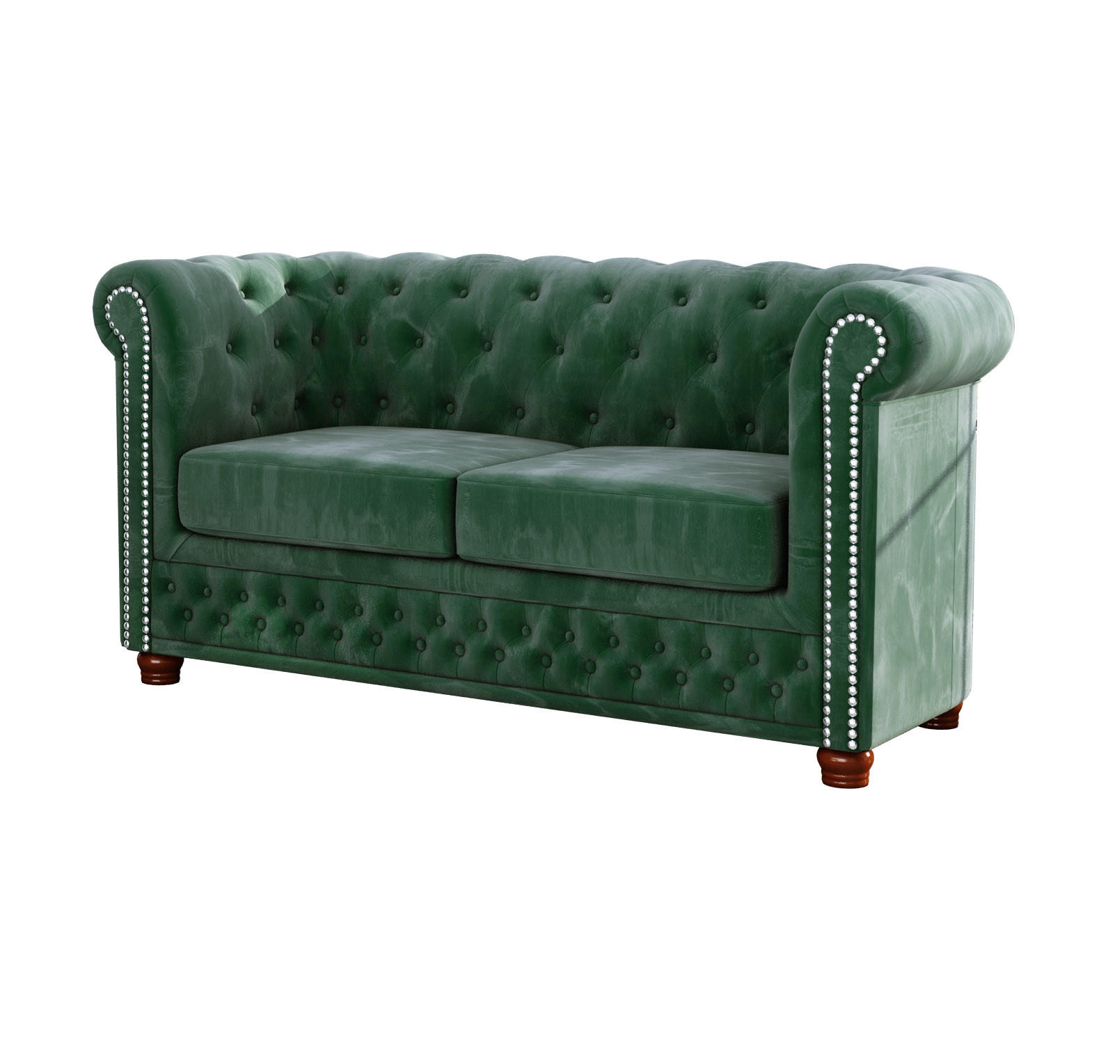 CHESTERFIELD-SOFA 2-sitzer Lauren Flasche grün Samt - Smaragdgrün/Braun, Holz/Textil (148/72/86cm) - S-Style Möbel