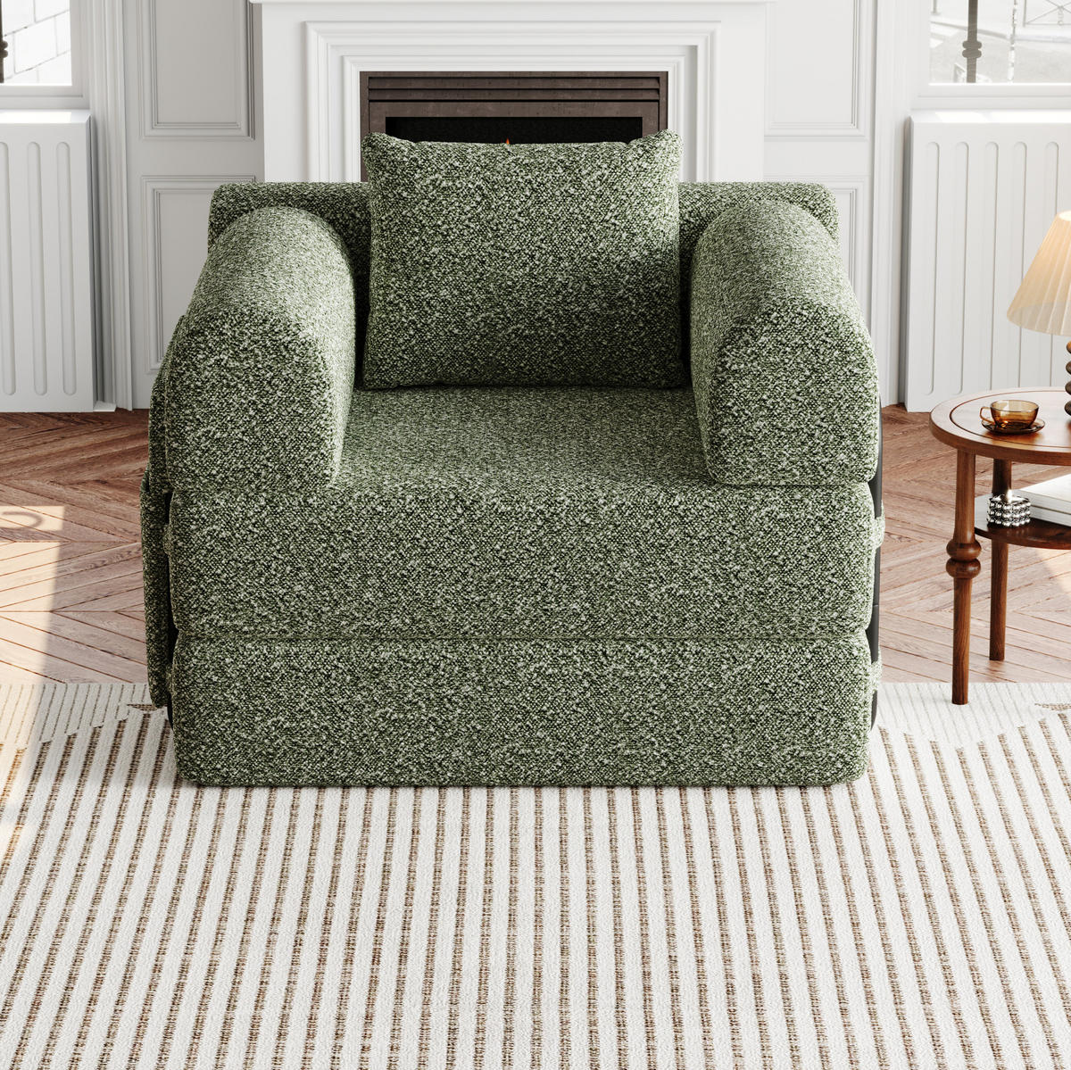 SCHLAFSOFA in Grün – 2-in-1 mit Armlehnenfach und Chenillebezug - Grün, Textil (94/49.5/181.6cm) - BEAOK