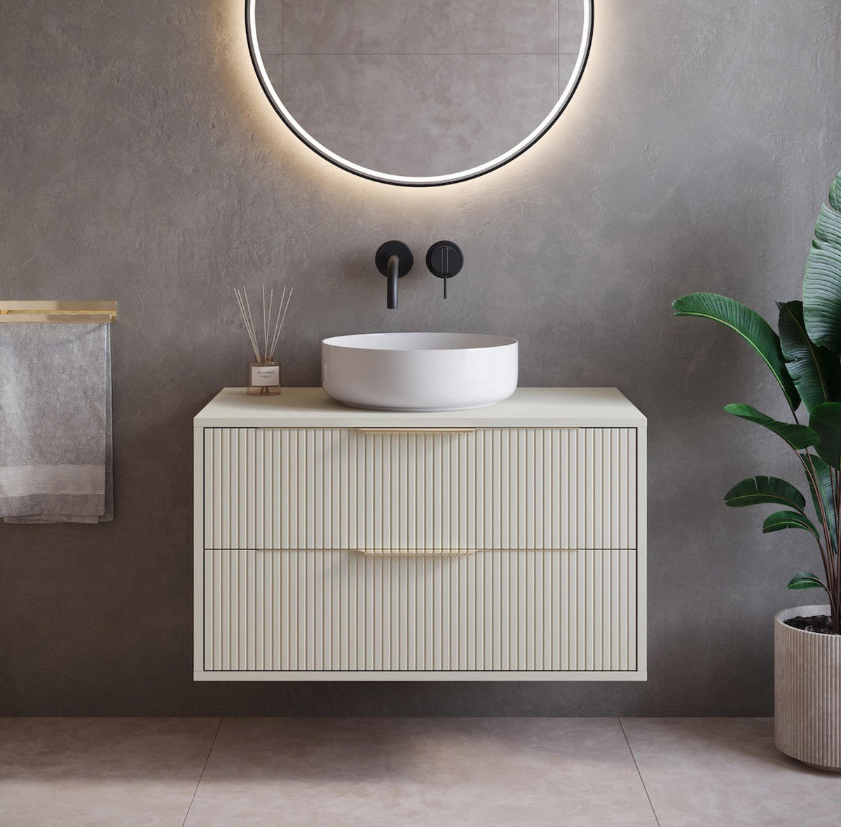 WASCHBECKENUNTERSCHRANK Rimini 2 Schubladen Cashmere - 80 x 46 x 46 cm - Kaschmir, Holz (80/46/46cm) - Badplaats