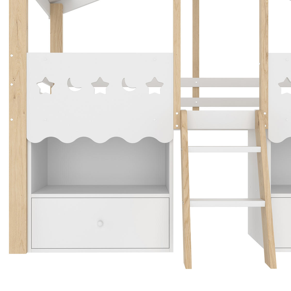 HOCHBETT 90/200 cm Hausform mit 2 Schubladen und LED-Beleuchtung in Weiß + Natur - Weiß, Holz (90/200cm) - OKWISH