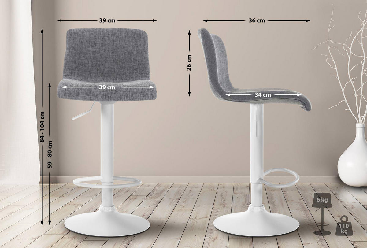 BARHOCKER Stoff hellgrau - Hellgrau/Weiß, Textil/Metall (39/84/36cm) - CLP