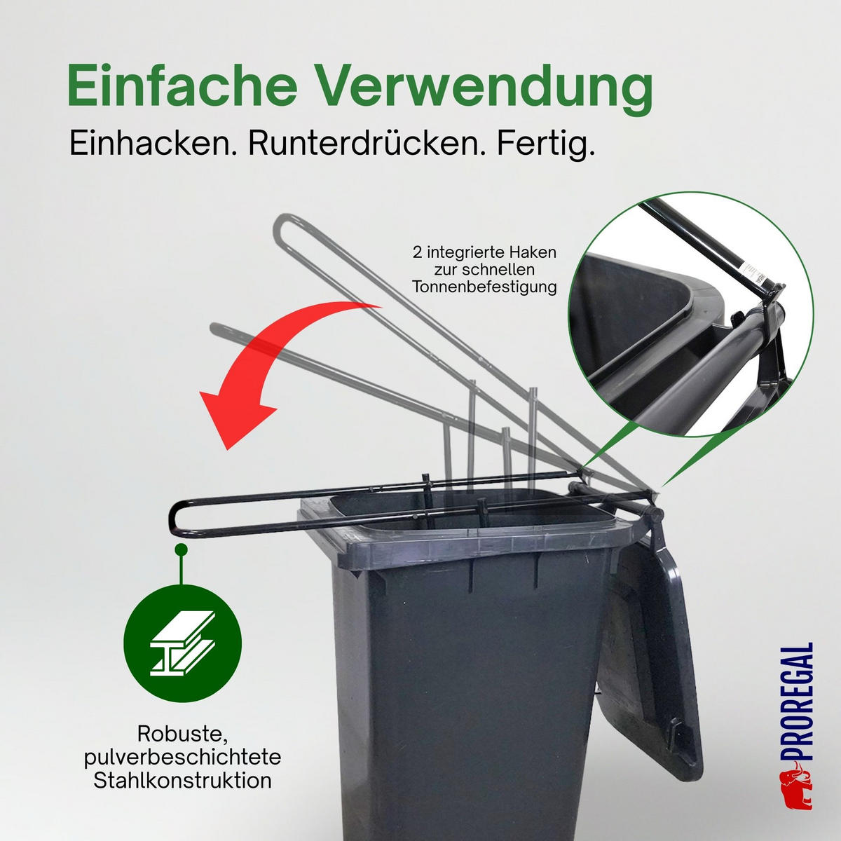 MÜLLPRESSE Pressforce manuell für 60 bis 240 Liter Mülltonne - Schwarz, Metall (102/79/39cm) - PROREGAL