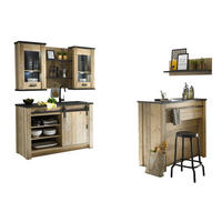 KÜCHEN-SET Used Wood hell, anthrazit, Küchenschrank Set 6-teilig mit Theke - Anthrazit/Schwarz, Glas/Holzwerkstoff (133/201/64cm) - Furn.Design