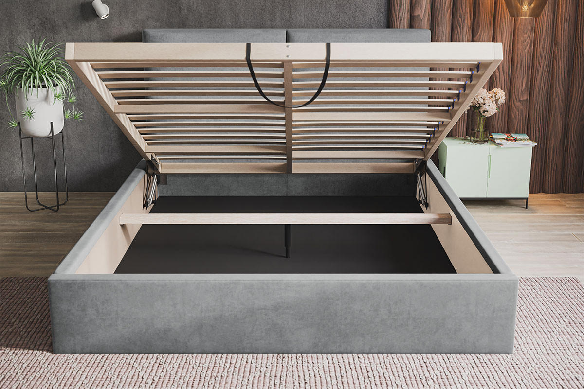 POLSTERBETT 140x200 Terra mit Bettkasten, Blau - Blau, Holz/Textil (140/200cm) - Emporius