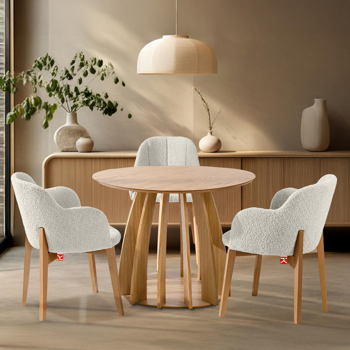 POLSTERSTUHL LONIS Esszimmerstühle 2er Set - Eichefarben/Weiß, Holz/Textil (55/82/54cm) - KONSIMO®