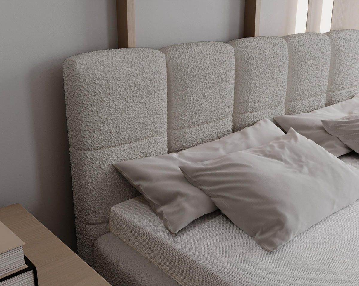 DOPPELBETT 140x200 mit Bettkasten Kastilo, Boucle, Hellgrau - Hellgrau, Holz/Textil (140/200cm) - Emporius