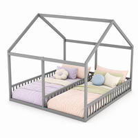 HAUSBETT 90/200 mit Hausdesign und Sicherheitsgeländer in Grau - Grau, Holzwerkstoff (90/200cm) - EVRYAE
