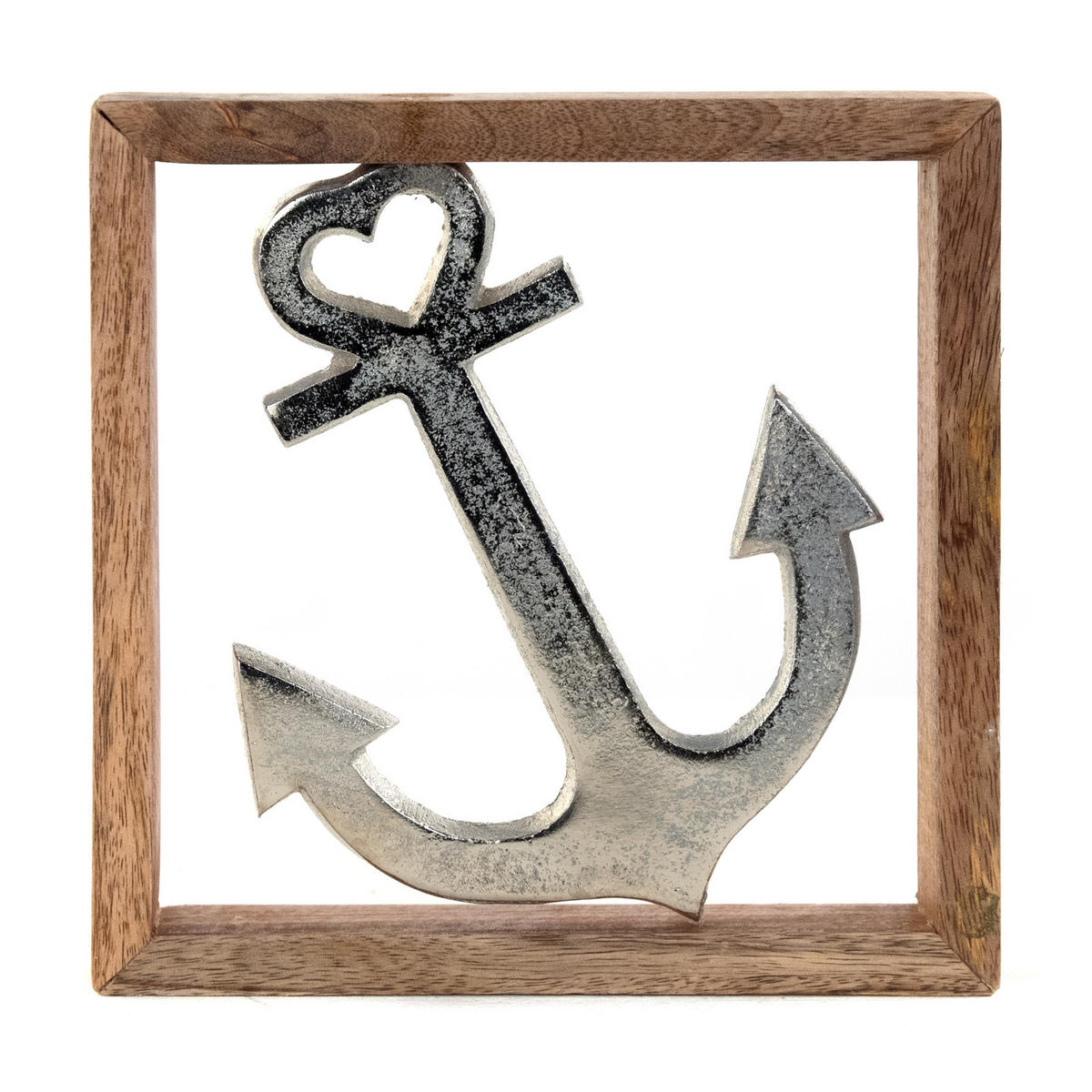 WANDBILD Anker Metall, Mangoholz silber-braun - Silberfarben, Metall (2/20/2cm) - DESIGN DELIGHTS