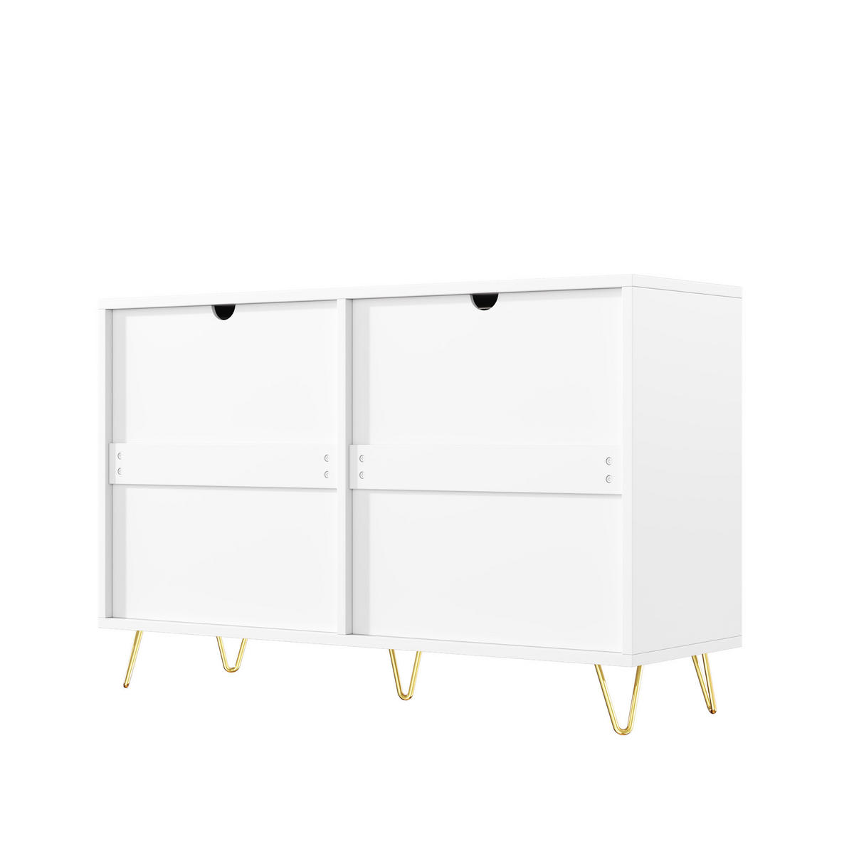 KOMODA bílá a zlatá 120 cm, 6 zásuvek, moderní - bílá, kompozitní dřevo (120/77/40cm) - Urban Meuble