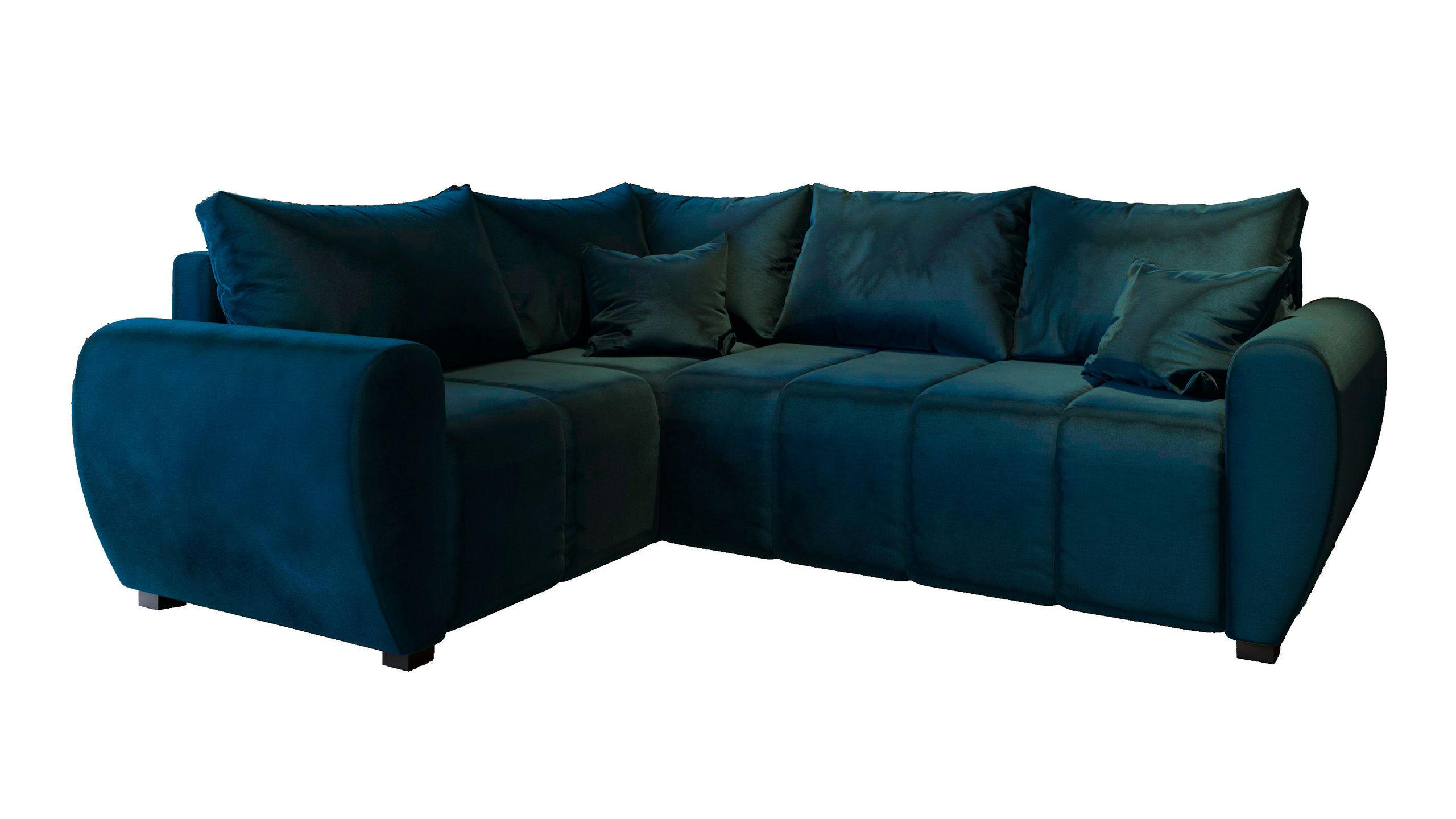 ECKSOFA MADISON L L-S Blau Plüsch-Stoff mit Schlaffunktion - Blau, Holz (235/175cm) - MASSENO
