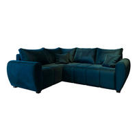 ECKSOFA MADISON L L-S Blau Plüsch-Stoff mit Schlaffunktion - Blau, Holz (235/175cm) - MASSENO