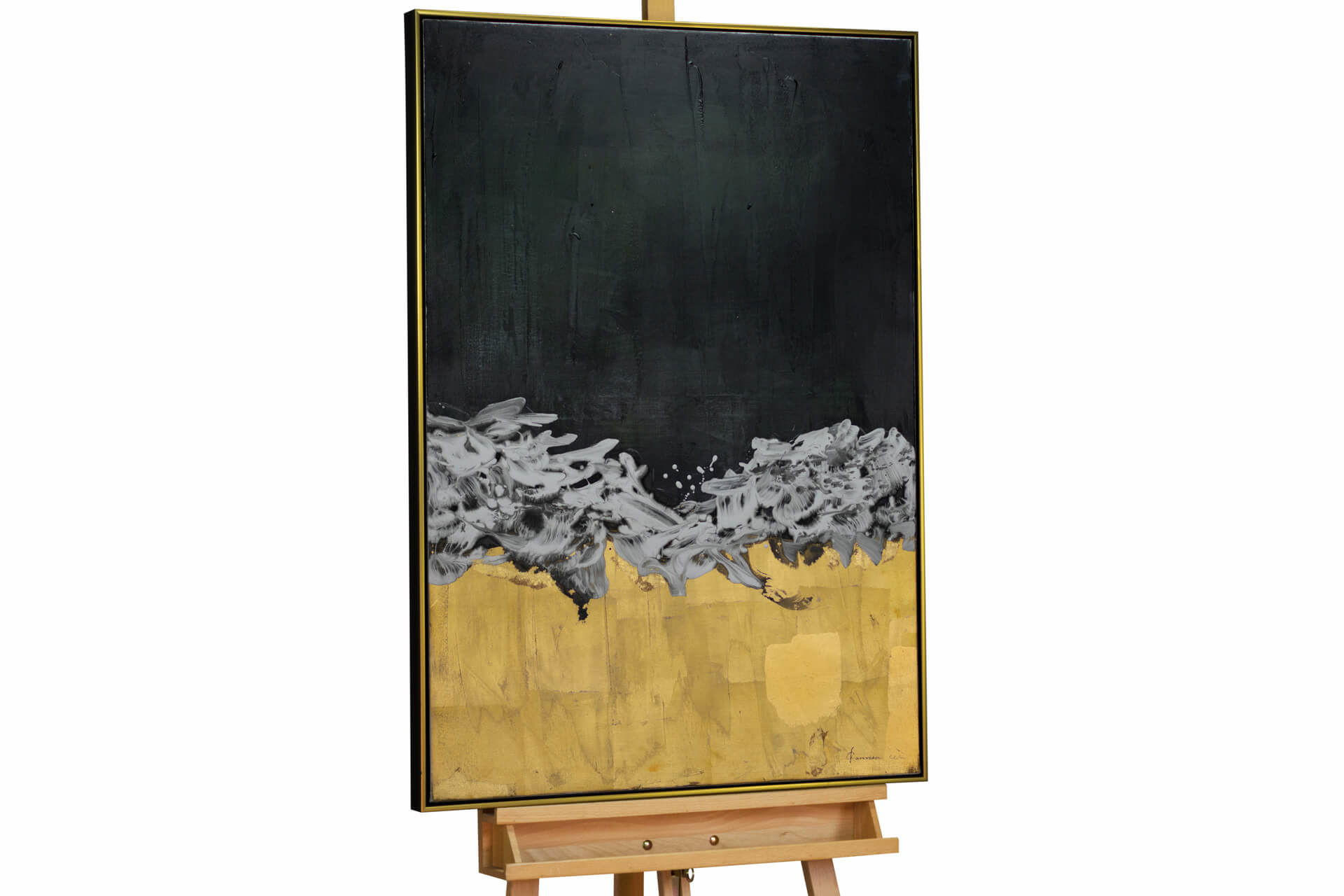 ACRYLBILD HANDGEMALT Schwarz 78/103 cm - Goldfarben/Schwarz, Textil (77.5/102.5cm) - KUNSTLOFT