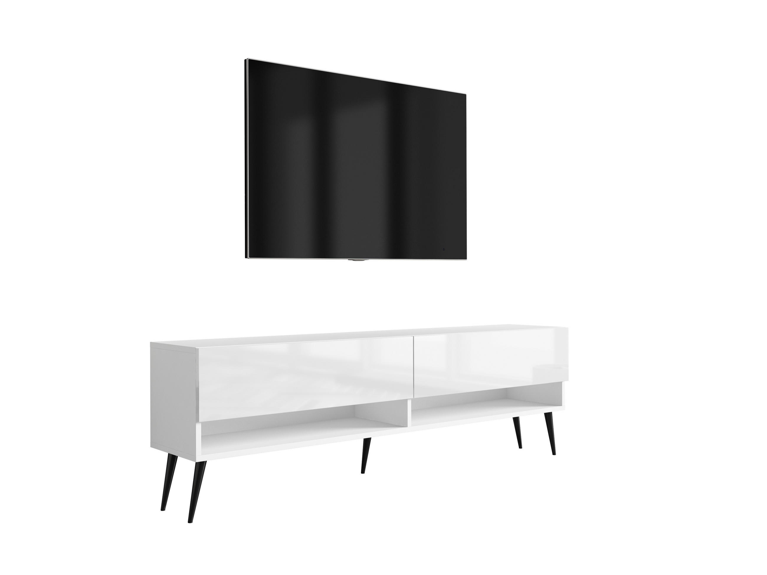 TV-LOWBOARD 170 cm Mattweiß / Hochglanzweiß, schwarze schräge Beine, 170 × 32 × 52 cm - Weiß, Holzwerkstoff (170/52/32cm) - 3XE LIVING