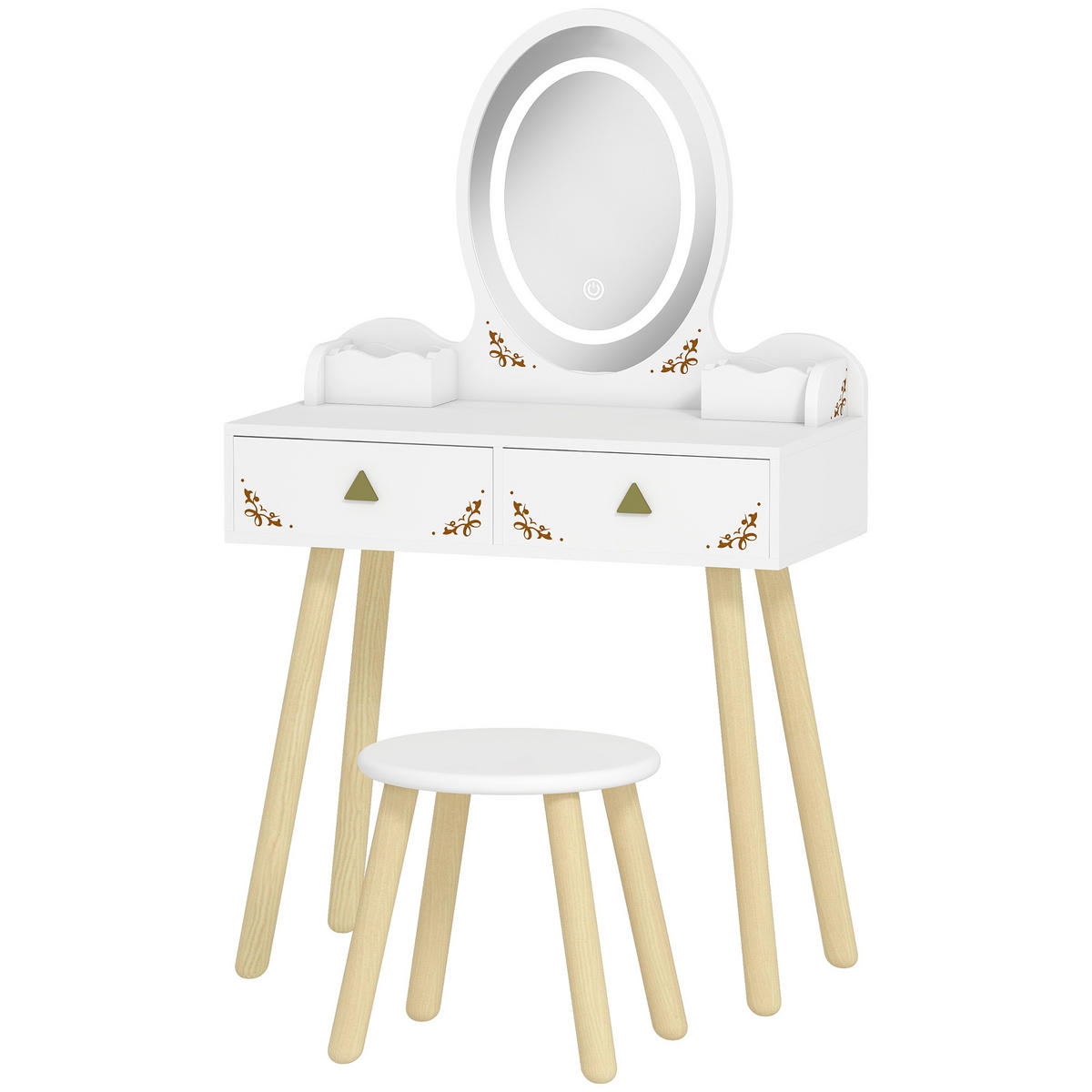 KINDERSCHMINKTISCH DE-18638 2-in-1 mit 3-farbigem LED-Spiegel Weiß - Weiß, Holzwerkstoff (30/99.3/60cm) - ComfortXL