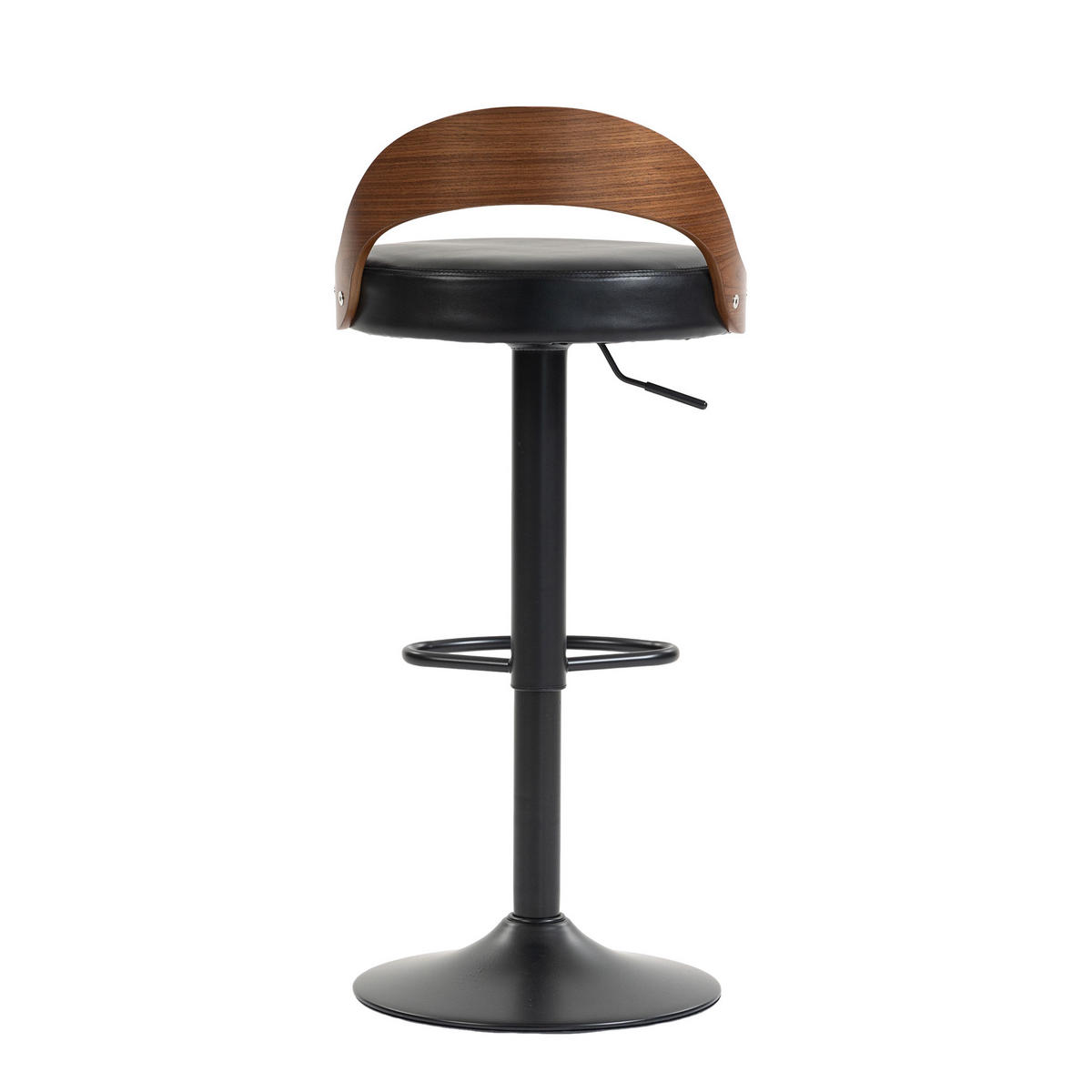 BARHOCKER 2er-Set drehbar höhenverstellbar PU Schwarz Walnussoptik - Schwarz, Metall (42/77/42.5cm) - Meubliv
