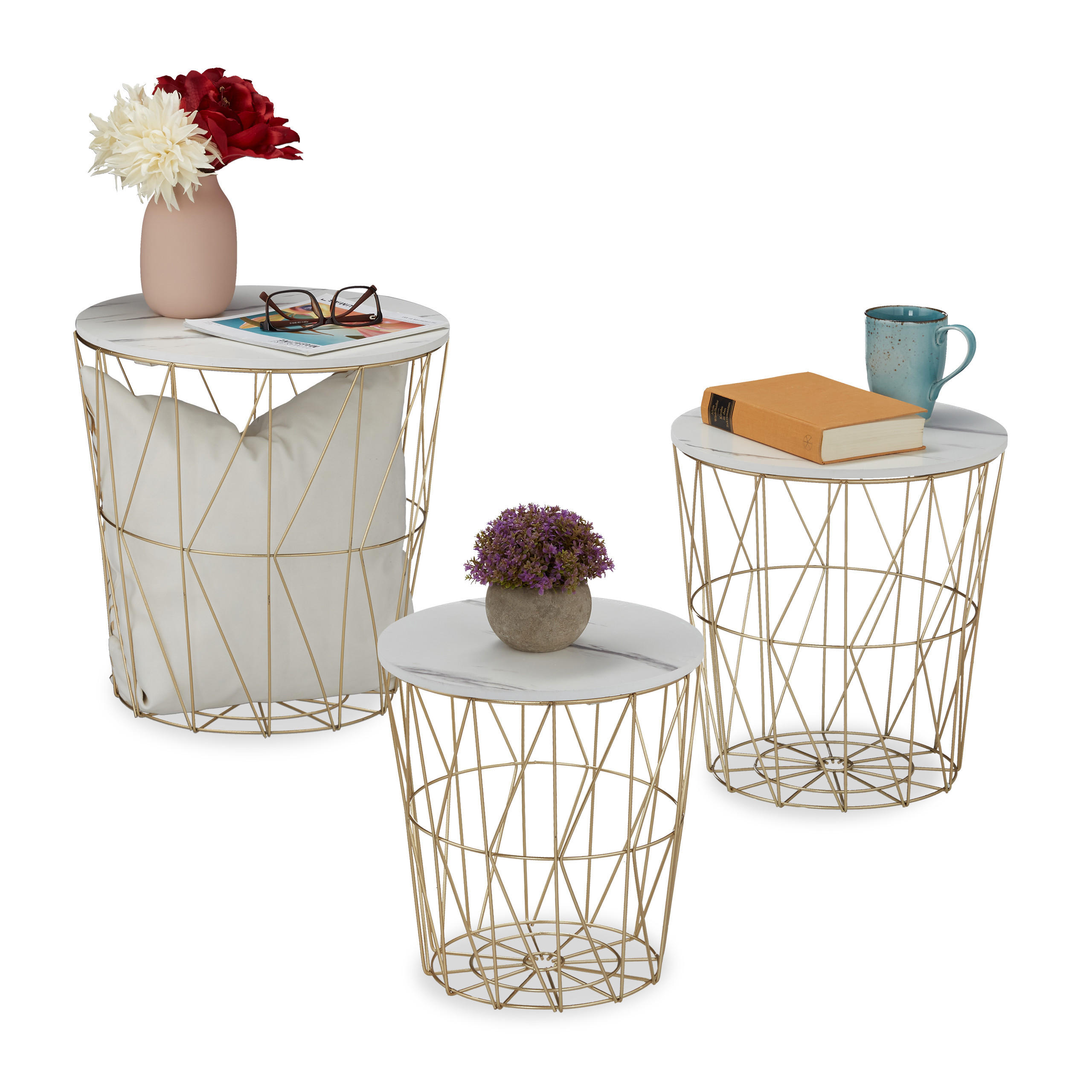 3XKORBTISCH - Multicolor, Holzwerkstoff/Metall (39.5/39.5/40cm) - Relaxdays