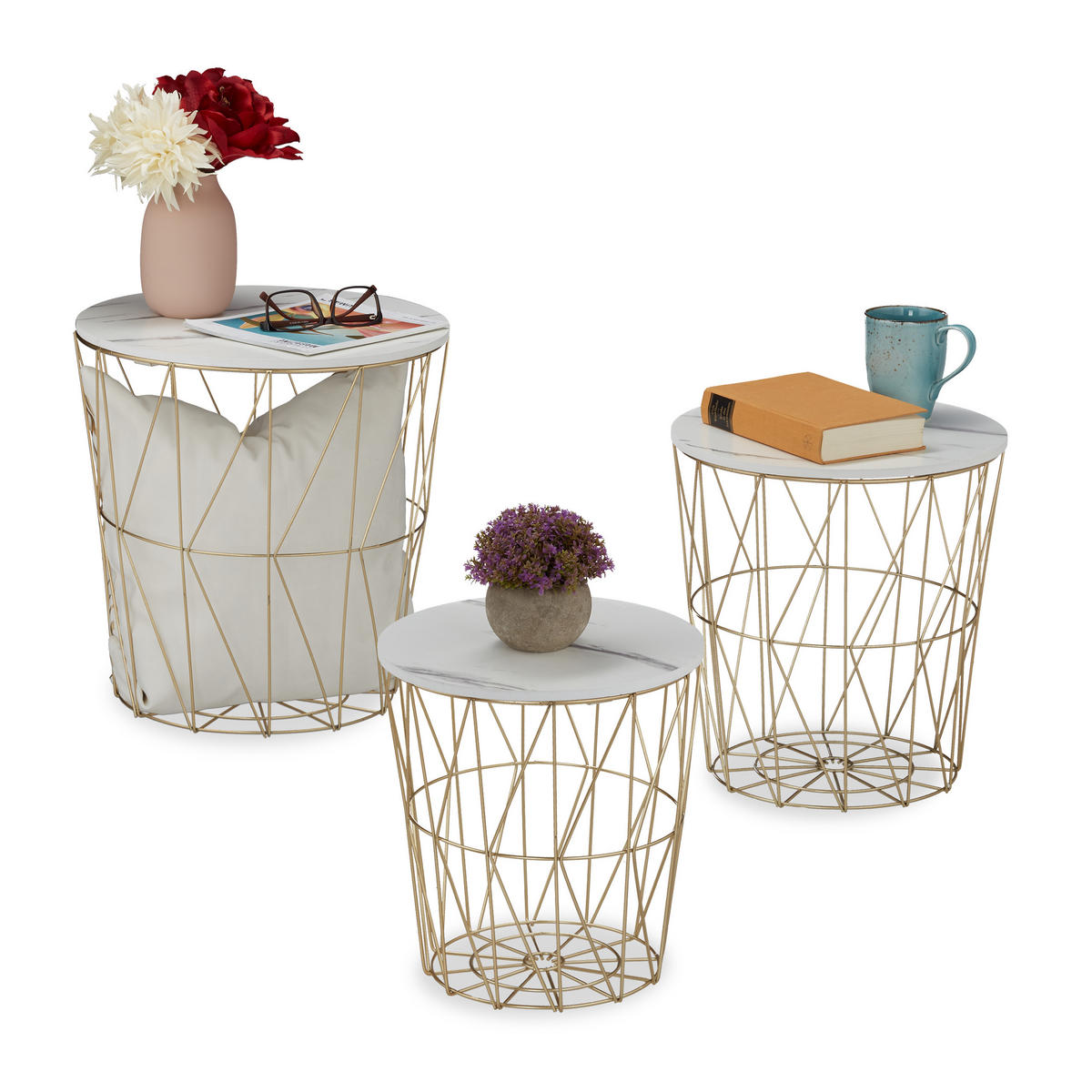 3XKORBTISCH - Multicolor, Holzwerkstoff/Metall (39.5/39.5/40cm) - Relaxdays