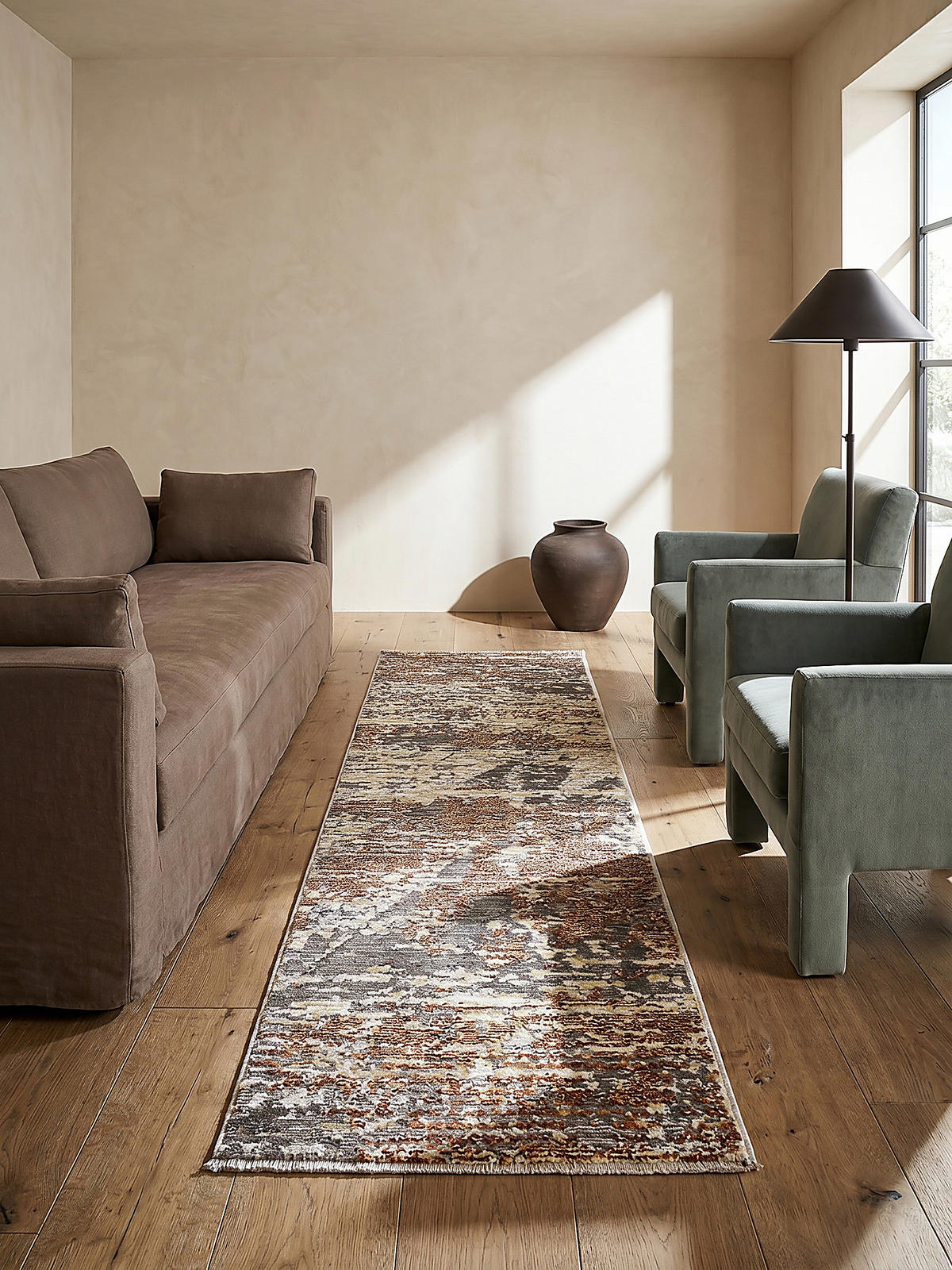 TEPPICH Kurzflor Modern Abstrakte Motive, Wohnzimmer Erdtöne Läufer 60x230 - Braun, Textil (230/60cm) - KADIMA DESIGN