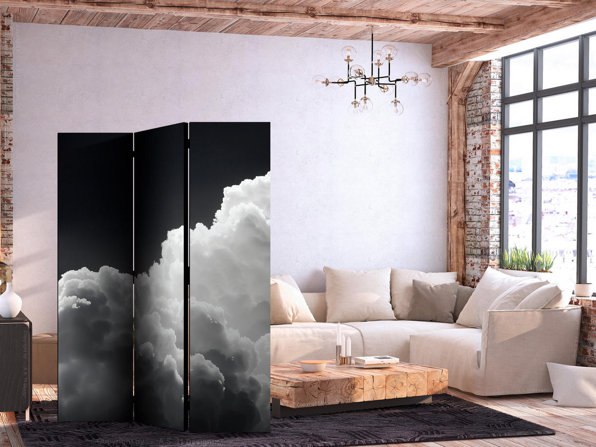 PARAVENT Akustik 3-tlg 135x172 cm Monochromer Himmel - Schwarz, Holz/Textil (135/172/3cm) - Muralo