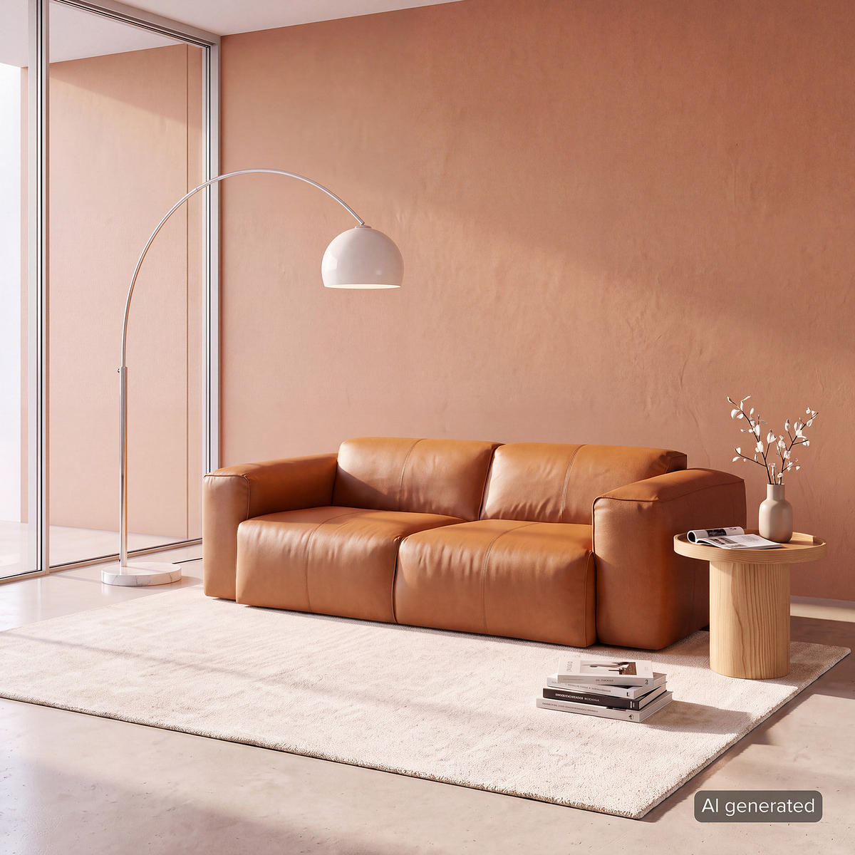 2-SITZER SOFA - Cognac/Schwarz, Leder/Kunststoff (220/71/102cm) - home24