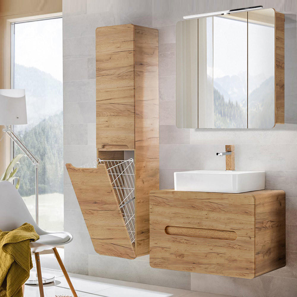 BADMÖBEL-SET 3-TLG. Luton-56 - Braun, Holzwerkstoff (130/200/46cm) - Lomado