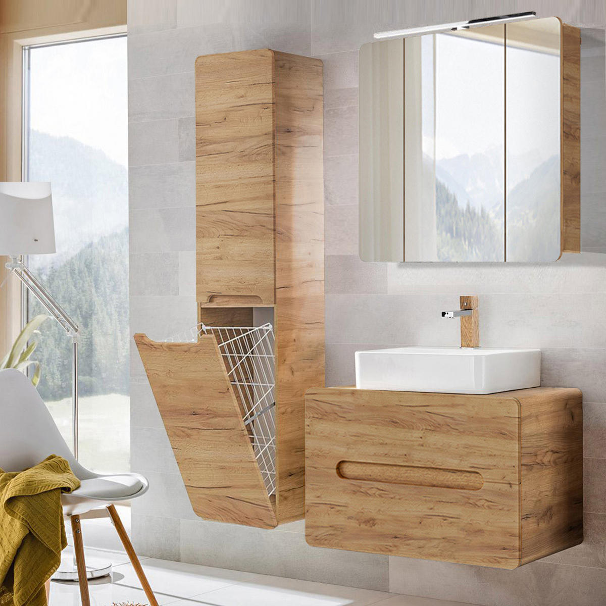 BADMÖBEL-SET 3-TLG. Luton-56 - Braun, Holzwerkstoff (130/200/46cm) - Lomado