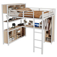 HOCHBETT 140/200 cm in Weiß & Natur mit Kleiderschrank, Stauraum und Schreibtisch - Weiß, Holzwerkstoff/Metall (140/200cm) - CHICFURN