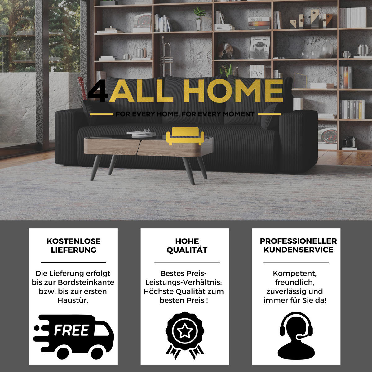 SOFA Bubi mit Bettkasten und Schlaffunktion, Cordstoff - Schwarz, Holzwerkstoff (242/85/95cm)