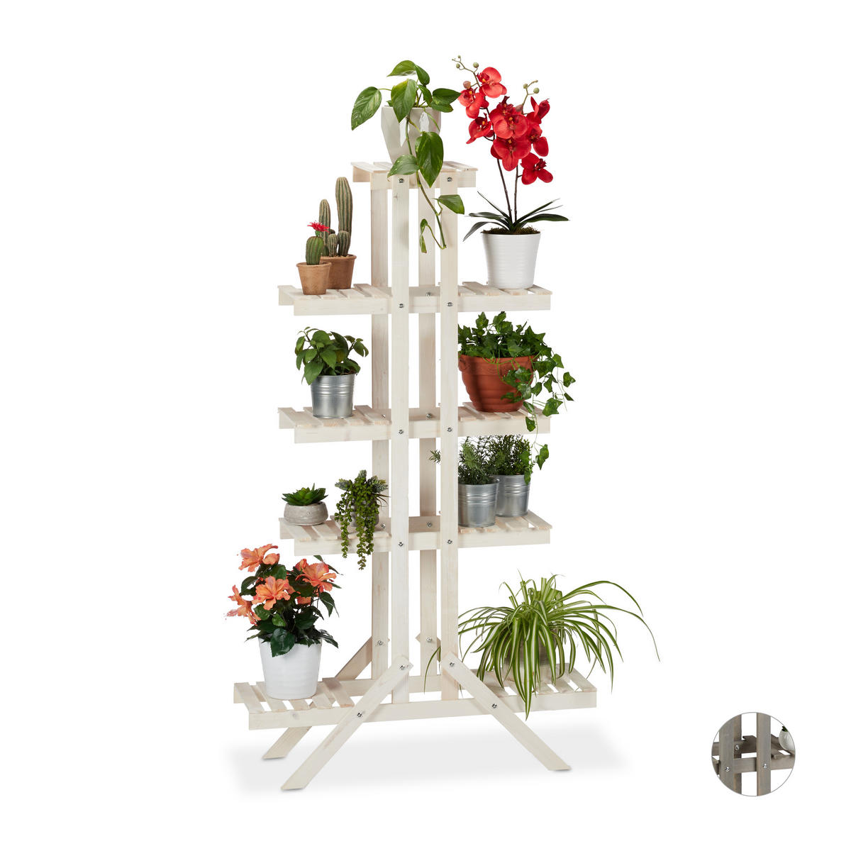 BLUMENTREPPE - Weiß, Holz (83/142/25cm) - Relaxdays