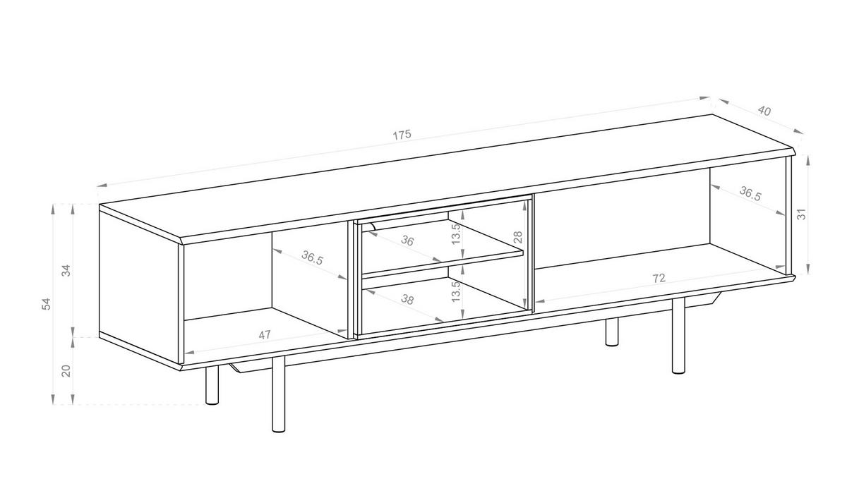 LOWBOARD Inox grau / Jackson Hickory 175 / 40 / 54cm - Braun/Grau, Holzwerkstoff (175/54/40cm) - Feldmann-Wohnen