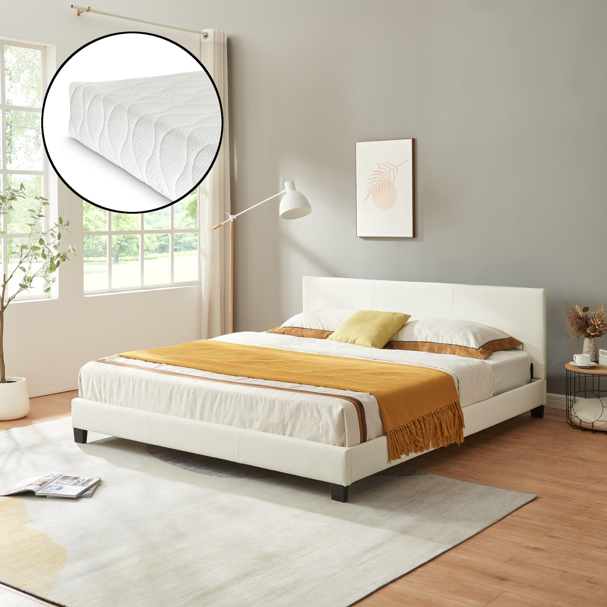POLSTERBETT Albacete mit Matratze - Weiß, Textil (180/200cm) - Corium