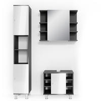 BADMÖBEL-SET Fynn Anthrazit 3 Teile, mit Hochschrank - Weiß Hochglanz/Anthrazit, Holzwerkstoff (60/54/32cm) - Vicco