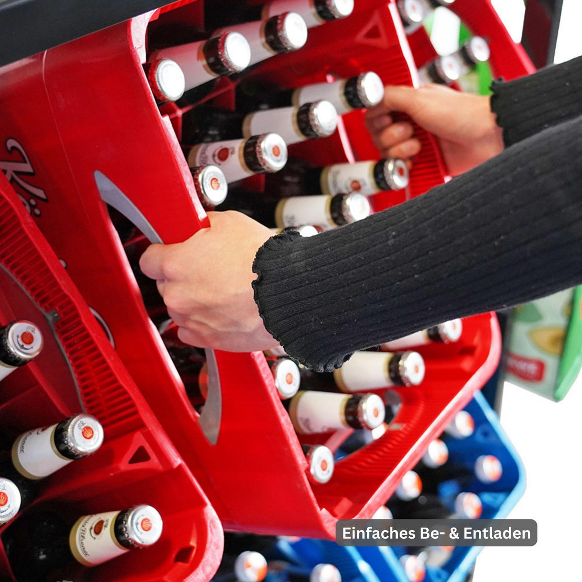 GETRÄNKEKISTENREGAL Königssee L PLUS mit Ablage 119x110x33 6 Kisten auf 2 Ebenen Auf Rollen Schwarz - Schwarz, Metall (110/119/33cm) - PROREGAL