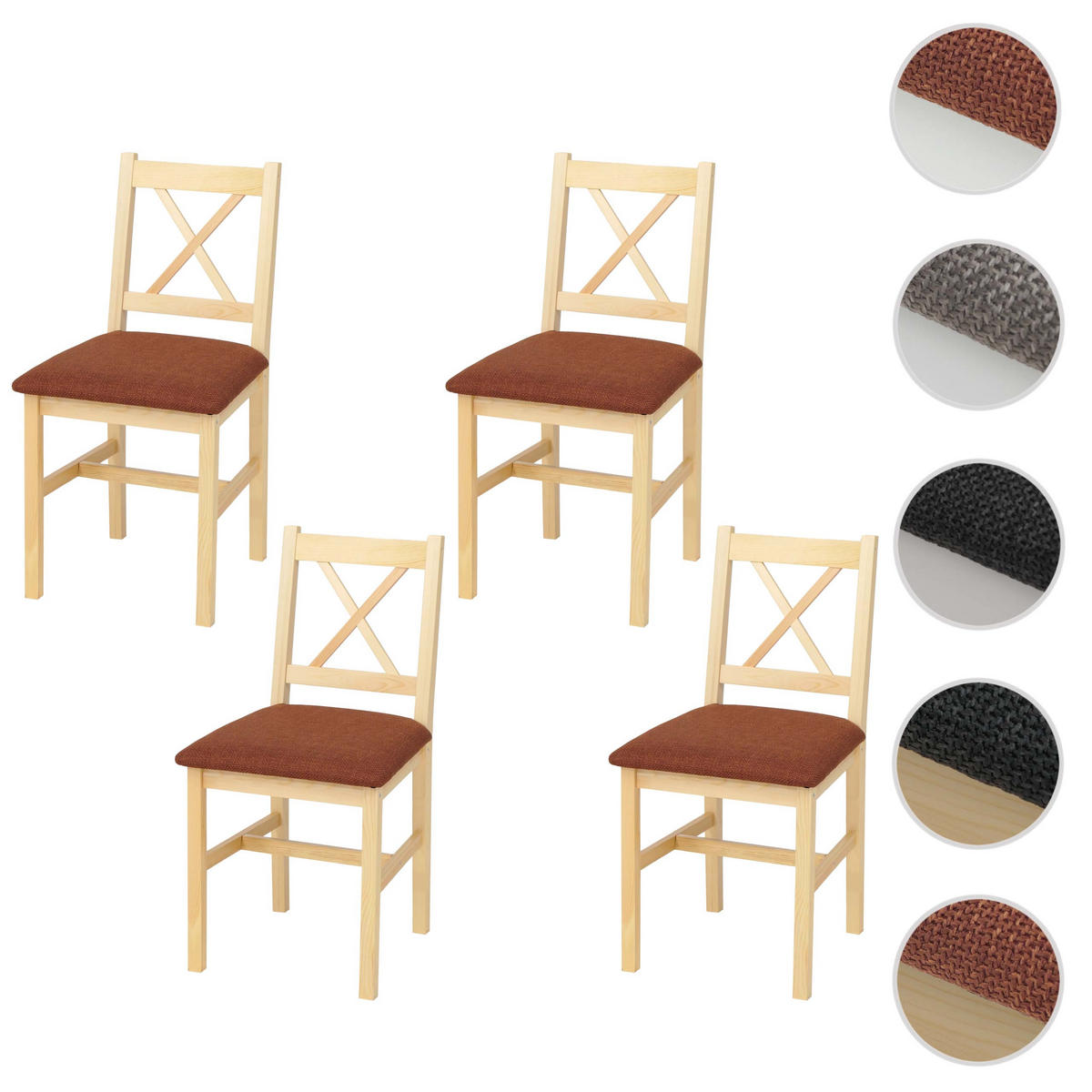 JEDÁLENSKÁ stolička Borovica, oranžová, sada 4 ks - oranžová/farba borovice, drevo (43/85/44cm) - MCW