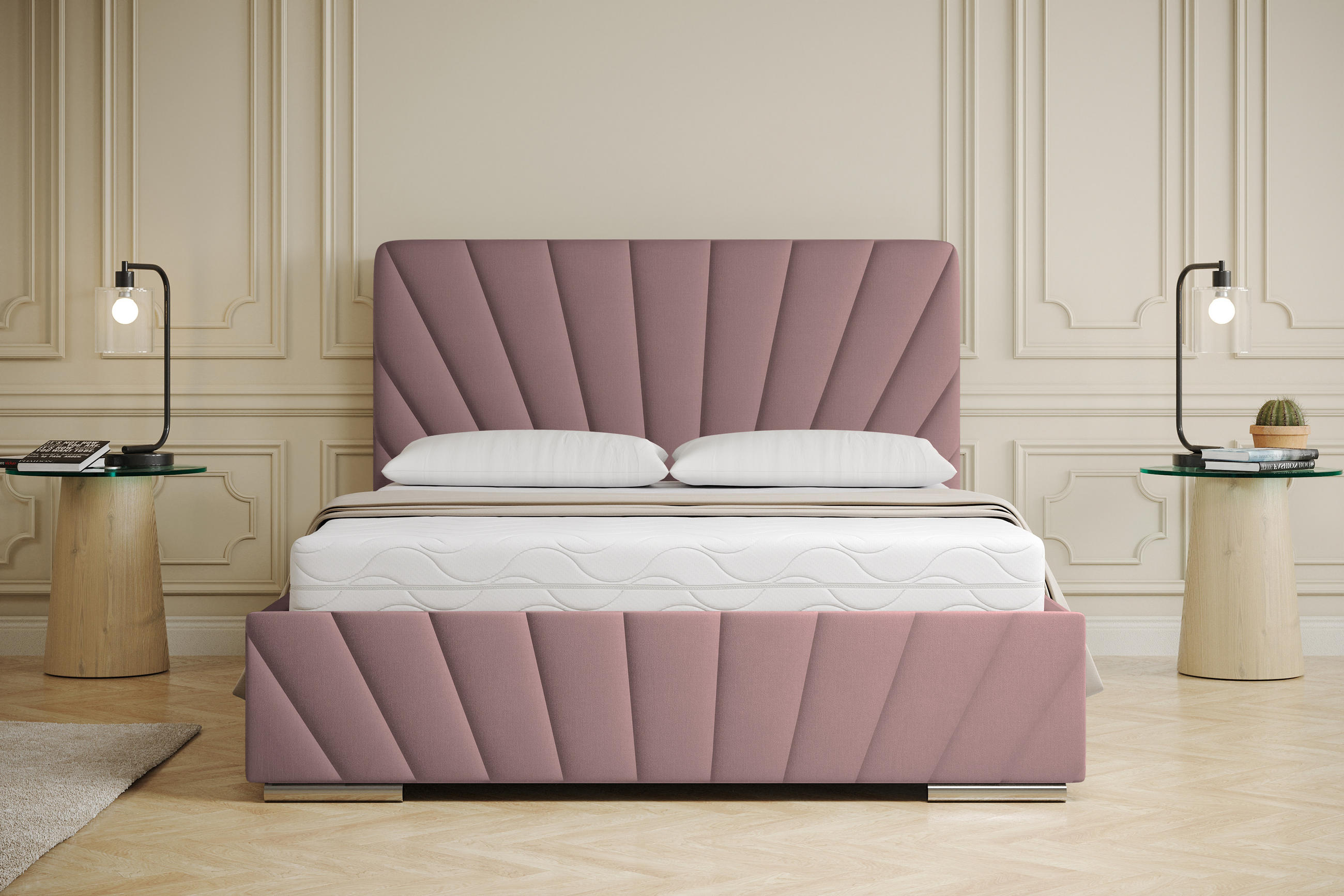 POLSTERBETT Ray 140 x 200 cm mit Bettkasten, Lattenrost und Taschenfederkernmatratze Pocket mit Kokosmatte - Rosa - Rosa, Holz (140/200cm) - Panda Möbel