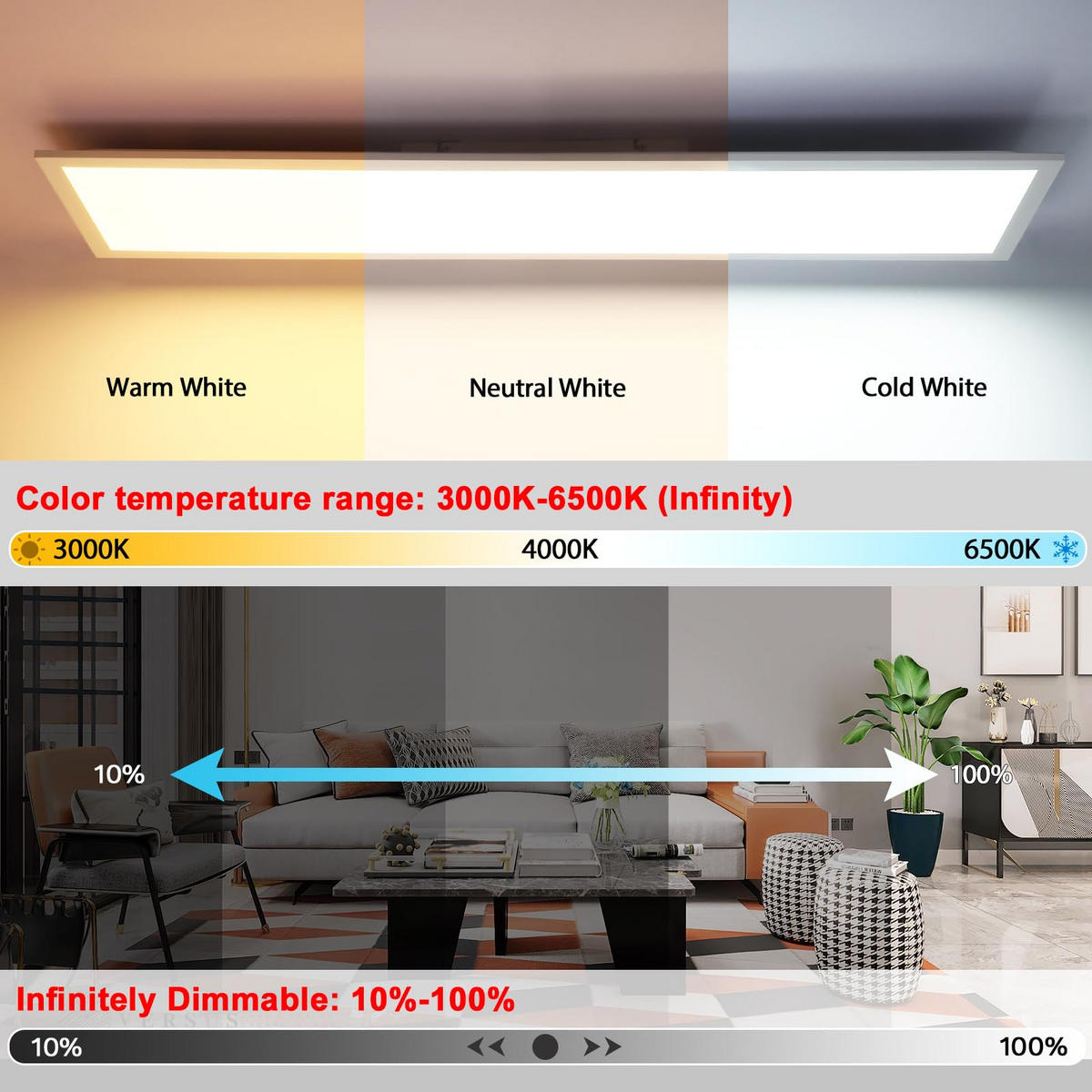 DECKENLEUCHTE PA1061HV LED Panel RGB 120/30/3.9 CM - Weiß, Metall (120/30/3.9cm) - LOVHAUS