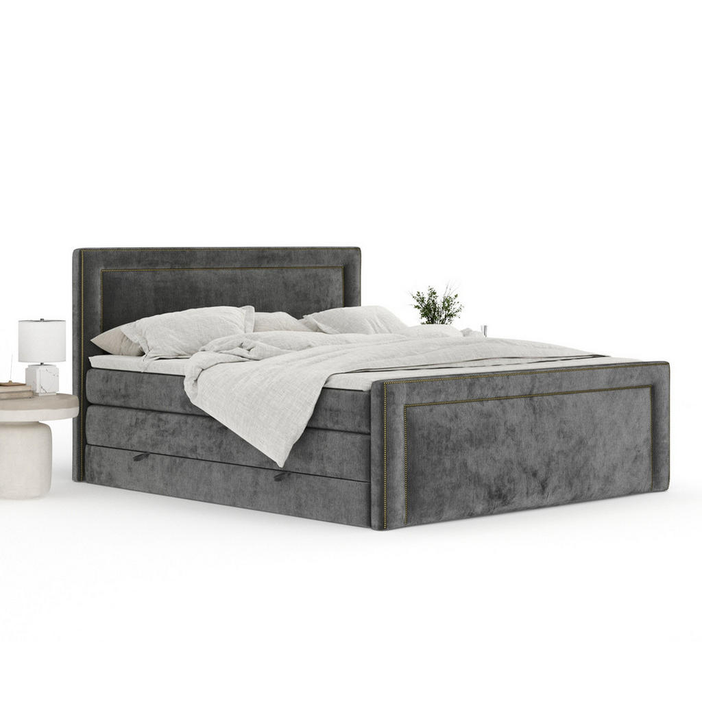 Thumbnail - Maison de Reve Boxspringbett, Anthrazit, Textil, Buche, Kiefer, H3 + H4, 7-Zonen, Höhe ca. 40 cm, 160x200 cm, Handmade i...