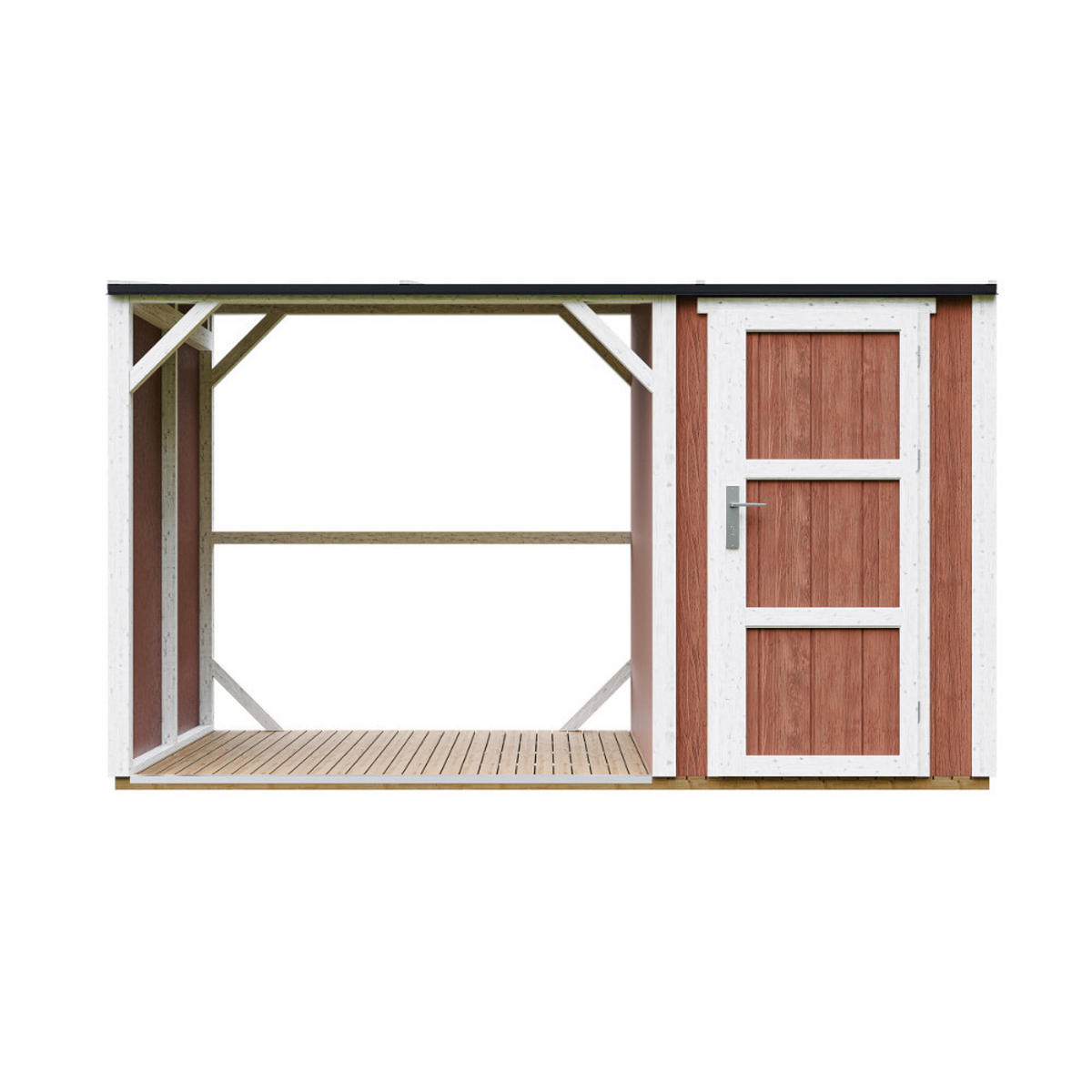PRÍSTREŠOK na drevo s kôlňou 4,14 m² M985-REDWOOD RED - červenohnedá, drevo (120/220/345cm) - Timbela