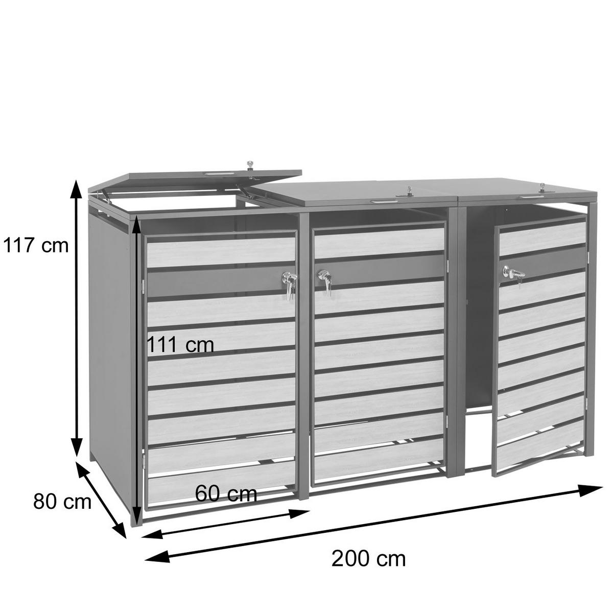 3ER MÜLLTONNENVERKLEIDUNG Buche Dekor - Buchefarben, Metall (200/117/80cm) - Jamb